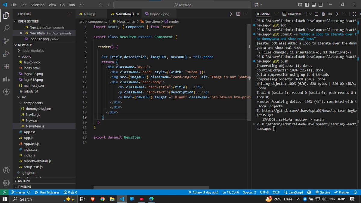 guptaAtharv07's tweet image. Day 15 of #100DaysOfCode ✅

-Started a new project with @codewithharry while learning ReactJS from his playlist.
-Solved Q98 from @striver_79’s sheet — feeling confident about BST!

#LearnInPublic #DSA #webdev #WebDevelopment #sde