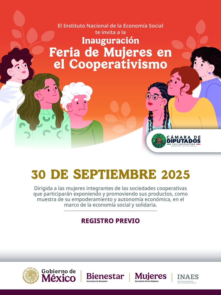 En la Cámara de Diputados se realizará la Feria de Mujeres en el Cooperativismo, dirigida a sociedades cooperativas y personas interesadas en la Economía Social. 

Regístrate aquí: sinca.gob.mx/mujeres/alta_i…