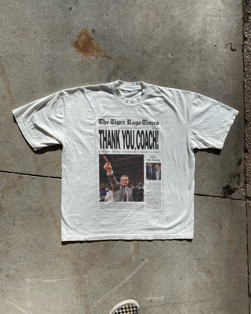 Thank You, Coach. 

Our Bruce Pearl tribute tee drops tomorrow on tigerrags.com 

Text “RAGS” to (844) 916-3980 for early access 

- this is an officially licensed tee. A percentage of the profits will go to Auburn University and Bruce Pearl.