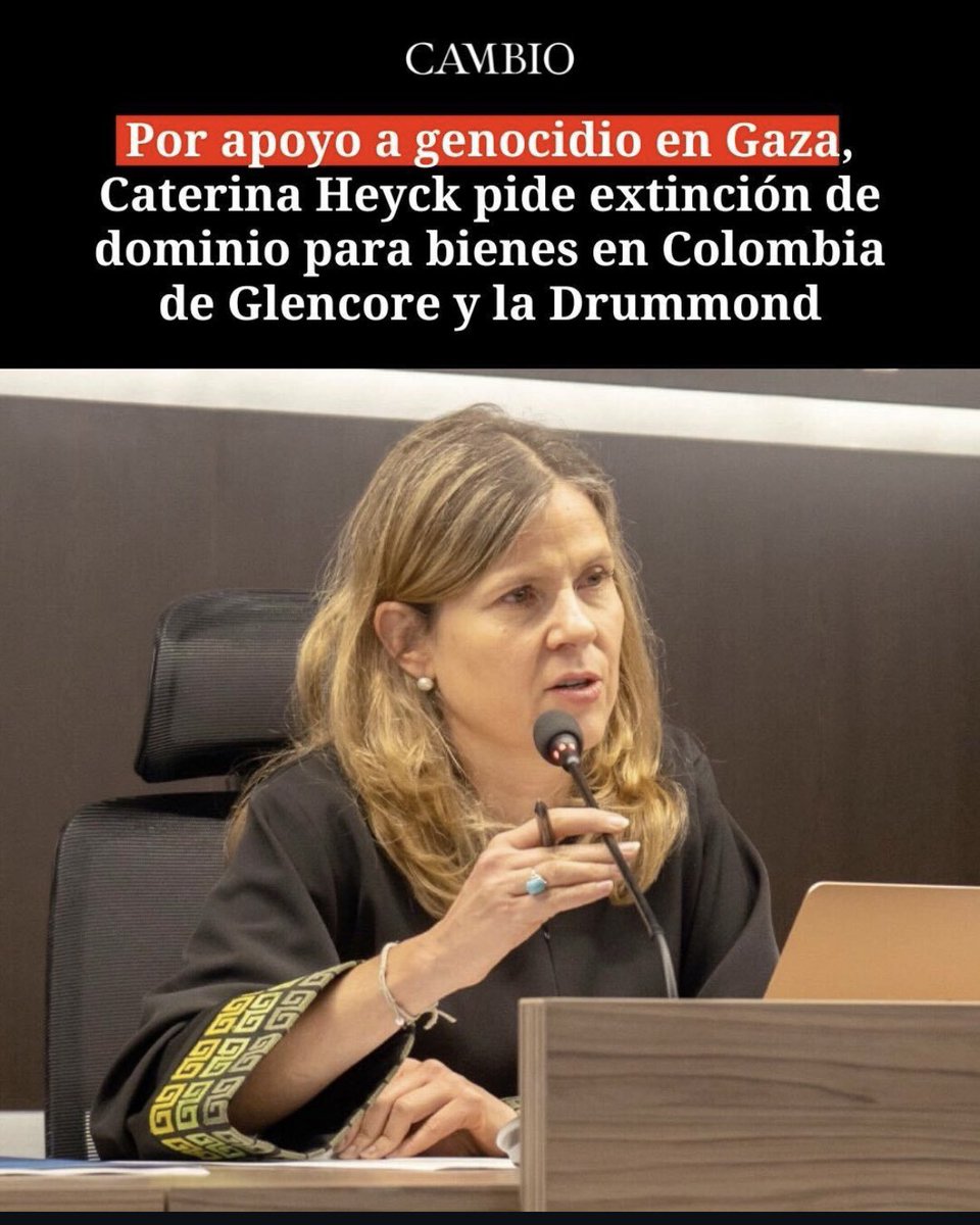 Ana Caterina Heyck presentó denuncia ante <a href="/FiscaliaCol/">Fiscalía Colombia</a> para que inicie acción de extinción de dominio contra multinacionales con sede en 🇨🇴 que, según informe de relatoraONU, tienen relación directa o indirecta con el genocidio del pueblo palestino. 

cambiocolombia.com/poder/articulo…