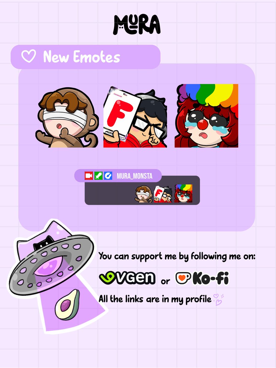 ✨ New Emotes are here! ✨
I had so much fun making these and I can’t wait to see them in action 💜

☁️ You can support me on VGen or Ko-fi
All the links are in my profile!

💫 Shares/RTs are always appreciated 💕
#opencommissions #emote #lookingforartist