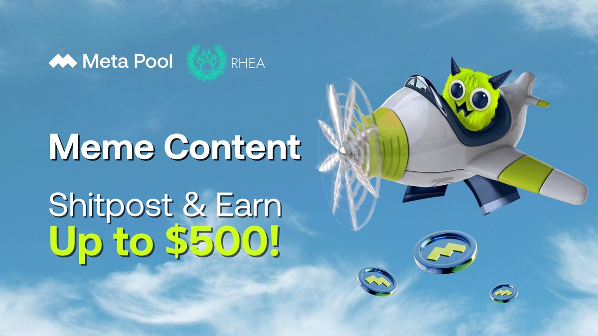 meta_pool's tweet image. 🚨 Meme Contest: mpDAO x RHEA 🚨

Your memes = your bags 📈

Shitpost your way into $500 in prizes 🤑

🗓️ Sept 24, 2 AM UTC → Oct 8, 2 AM UTC
🏆 Winners: Oct 14, 4 PM UTC

Details below 🧵👇
#mpDAOxRHEA #mpDAOmination