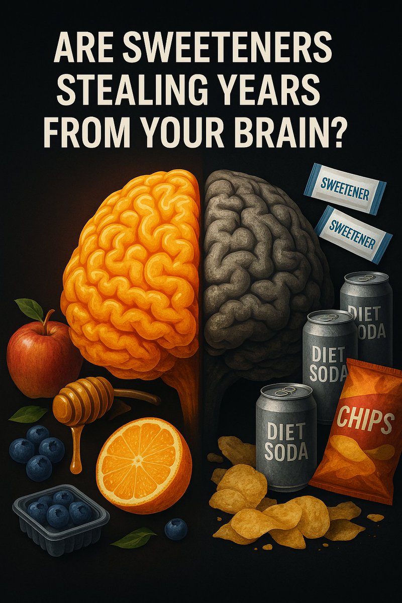 Sweeteners may be stealing years from your brain 🧠
📊 Study (12,772 adults, 8 yrs):
The highest consumers of artificial sweeteners = 62% faster cognitive decline
Equivalent to 1.6 years of brain aging
Strongest in under 60s + diabetics
neurology.org/doi/10.1212/WN…
