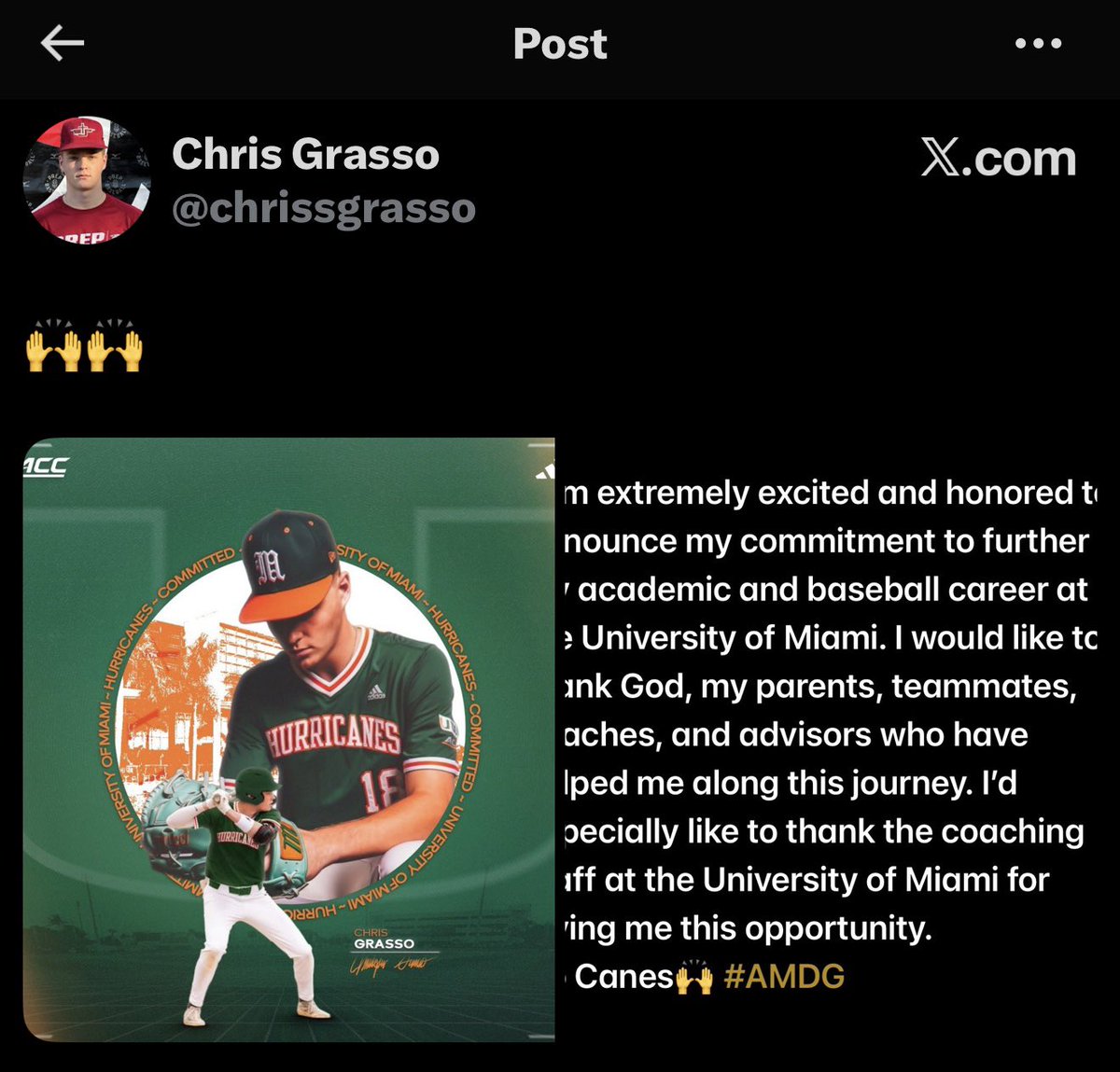 #TheU goes into PA &amp; grabs ‘27 2-way talent Chris Grasso (PA). Physical RHH INF w/ exceptional barrel skills, loose wrists &amp; tons of impact. Athleticism/Arm strength plays on the left-side. Into low-90s on the bump too. 

<a href="/PG_Scouting/">Perfect Game Scout</a> 
<a href="/AscentAthlete_/">Ascent Athlete</a>