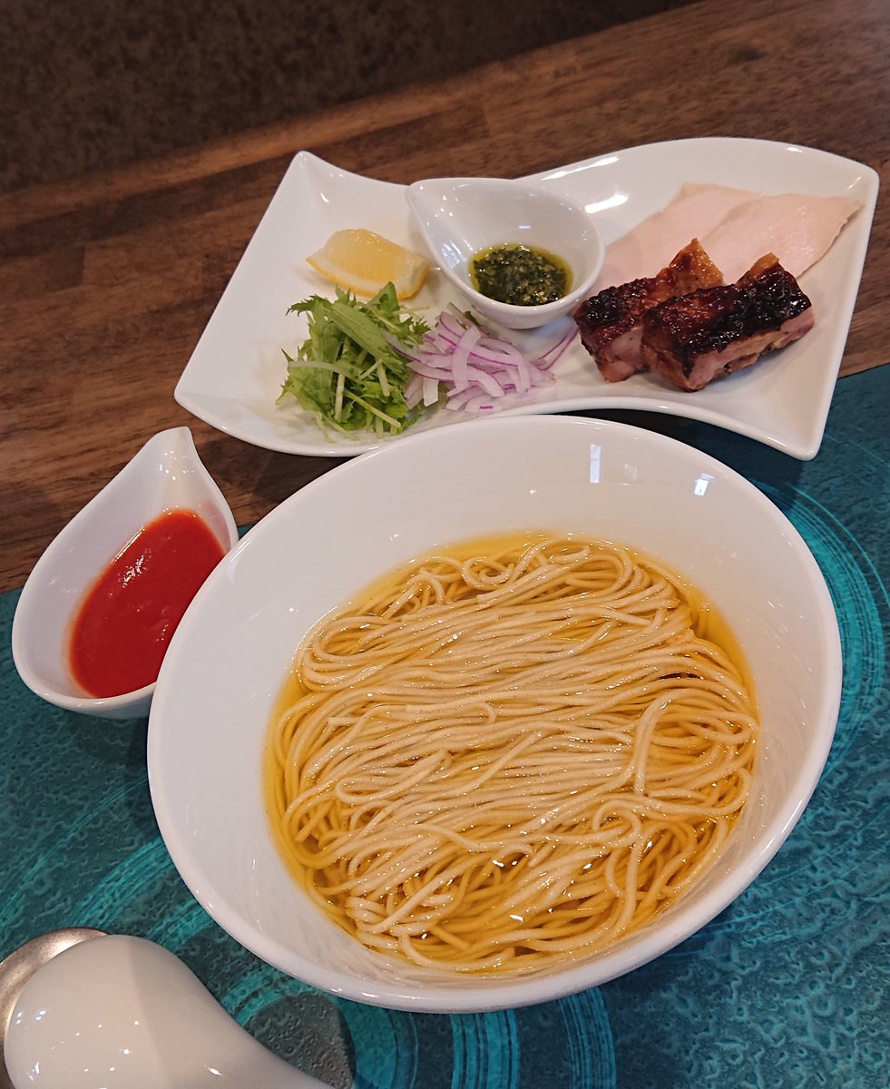 Noodle Dishes 粋蓮華   ＠焼津市
【 魚貝潮NOODLE 】
   ~トマトソース &amp; ジェノベーゼ添え~
  ￥1650
  ごちそうさまでした!!😋