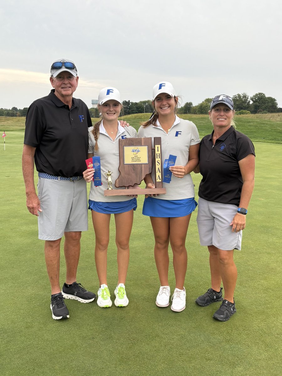 So proud of our seniors, Addi Bright and Lexi Ray. They have transformed our girls golf program over their four-year careers. Today at Sectional, Lexi (71) won and Addi (76) was runner-up. Next up <a href="/IHSAA1/">IHSAA</a> Regional on Saturday at The Legends. #FranklinGolf