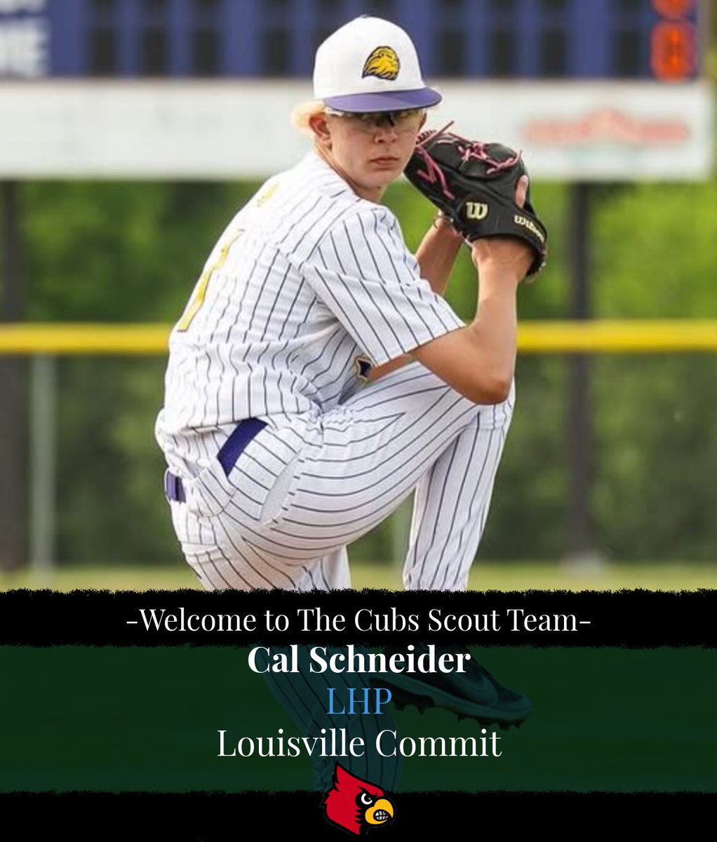 Official Chicago Cubs Scout Team (@thecubsscout) on Twitter photo Welcome to the Cubs Scout Team <a href="/CalSchneider9/">Cal Schneider</a> !
Welcome Cal! 6β1β LHP with a strong 3-pitch mix and huge upside. A <a href="/LouisvilleBSB/">Louisville Baseball</a> commit and one of WIβs top 2027 armsβexcited to have him with us! Welcome to the Cubs Scout Team <a href="/CalSchneider9/">Cal Schneider</a> !
Welcome Cal! 6β1β LHP with a strong 3-pitch mix and huge upside. A <a href="/LouisvilleBSB/">Louisville Baseball</a> commit and one of WIβs top 2027 armsβexcited to have him with us!