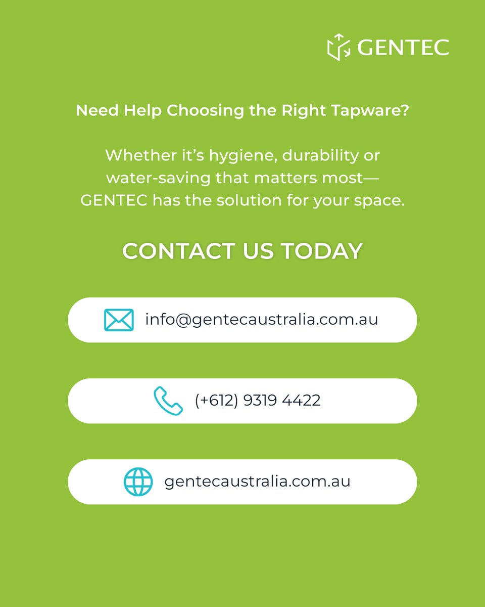 Not sure whether a sensor or timed flow tap is right for your space? Here’s a quick guide: 
🔵 Sensor Tap – Ideal for hygiene-critical areas 
🔵 Timed Flow Tap – Great for durability and water-saving in public spaces 

Contact us:
info@gentecaustralia.com.au or +612 9319 4422.