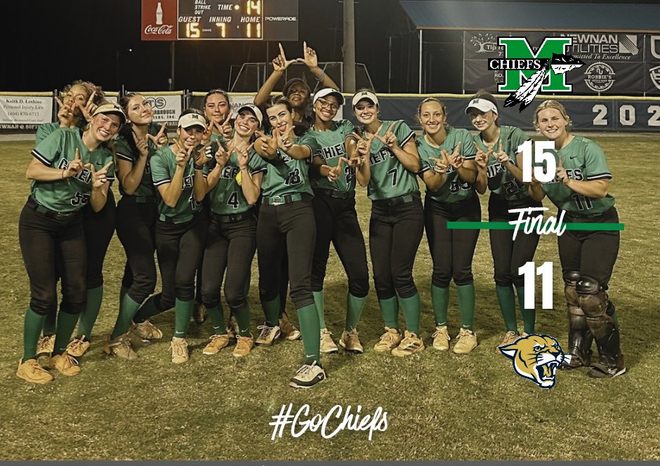 HUGE region win tonight as our Lady Chiefs take down the Newnan Lady Cougars 15–11! 🔥 Hard-fought battle and the most exciting game of the season so far!👏 Way to go, Chiefs! 🥎💚🖤