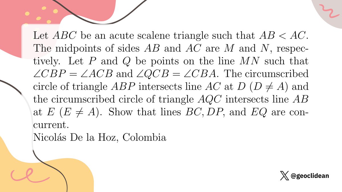 geoclidean's tweet photo. concurrent wanted, <CBP =ACB, <QCB = <CBA., 2 circles
#Geometry #Concurrency #Concurrent https://t.co/e5JxxfCz94