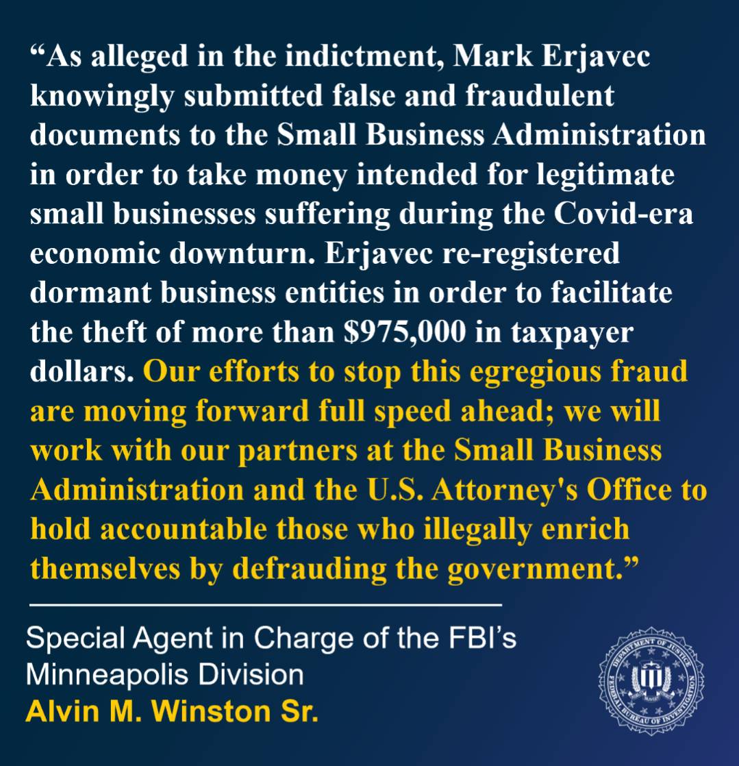 Edina Man Indicted in $975,000 Covid Fraud Scheme

Read More: ow.ly/z5wf50X1c7K