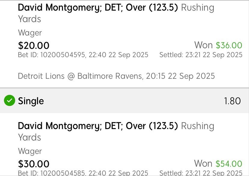 💰✅ ANOTHER HUGE NIGHT ✅💰
We SMASHED MNF:
•Mark Andrews Anytime TD (+170) CASHED 🔒
•Overs hit, Lions props hit, parlays hit 🔥
•Free Play ✅
All green tickets, all legacy. This is what locking in looks like. Units keep stacking, momentum keeps rolling.
We don’t miss. We