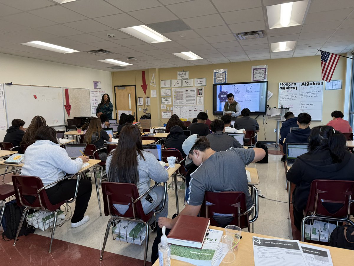 mannydlc2's tweet image. Mr. Munoz, Alg 1 teacher, &amp;amp; Ms. Crump, inclusion teacher, tag team delivery of instruction to ensure all students master the skill. Students engage &amp;amp; are able to demonstrate mastery as they interact with each other, teachers &amp;amp; HQIM. Steers Up! #ElevateEverything
