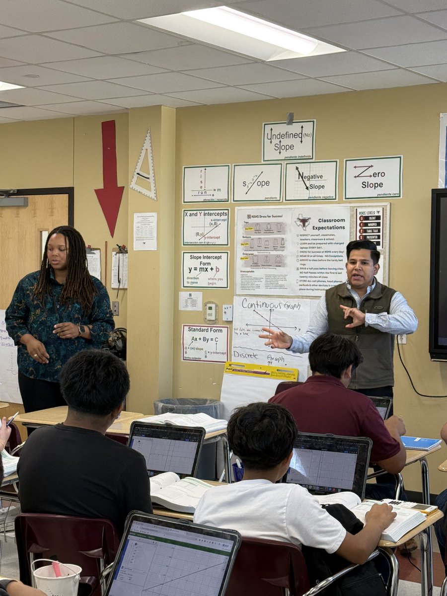 mannydlc2's tweet image. Mr. Munoz, Alg 1 teacher, &amp;amp; Ms. Crump, inclusion teacher, tag team delivery of instruction to ensure all students master the skill. Students engage &amp;amp; are able to demonstrate mastery as they interact with each other, teachers &amp;amp; HQIM. Steers Up! #ElevateEverything