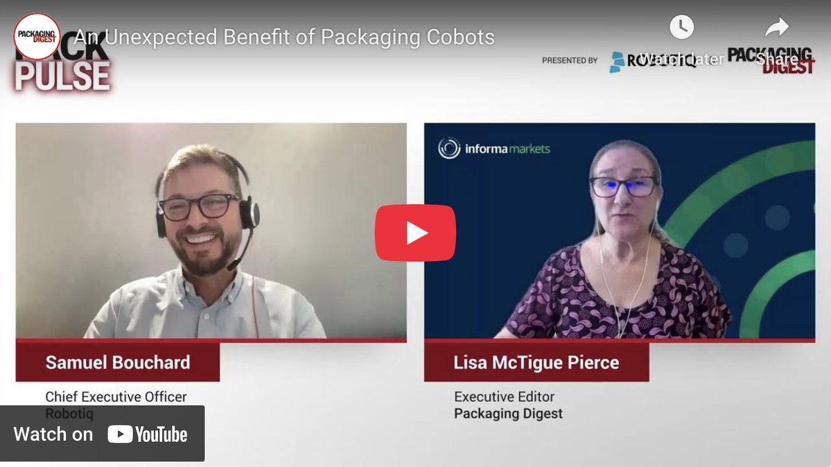 packagingdigest's tweet image. Are cobots always the best automation choice? Find out in our new Pack Pulse video!

Samuel Bouchard, CEO of Robotiq, explains how strategic implementation of cobots can help companies solve labor challenges. utm.io/ujath

#PackagingAutomation #Robotiq #Ad