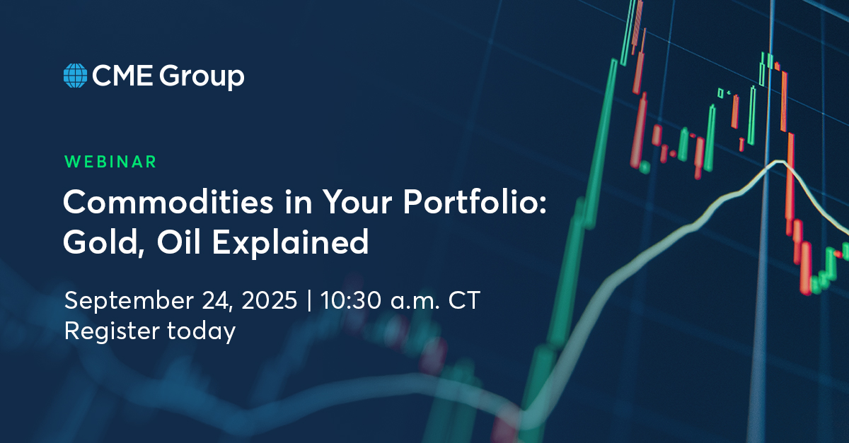 CMEActiveTrader's tweet image. Thinking about adding commodities to your portfolio? Join our “Commodities in Your Portfolio” webinar on September 24 to learn about gold, oil and more. spr.ly/6014AZNje