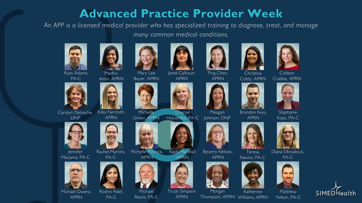 SIMEDHealth's tweet image. We’re celebrating Advanced Practice Provider Week, and recognizing the impact our APP’s have in delivering quality care.
#APP #AdvancedPracticeProviders #HealthcareHeroes