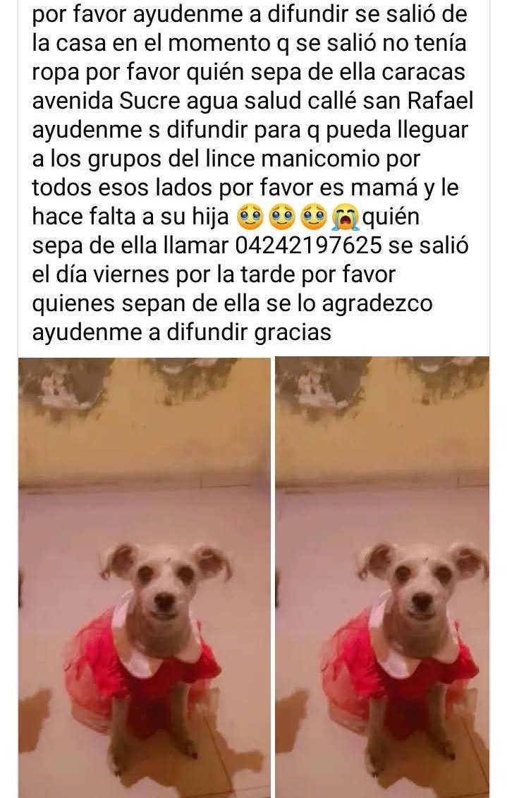 Su familia la busca en Agua Salud , Catia Caracas