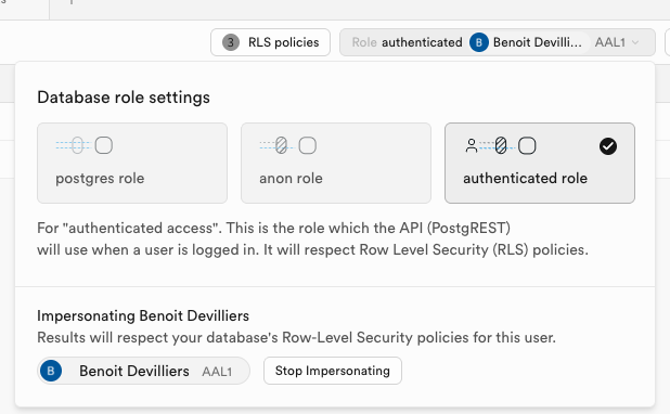 Just learned that you can use this to check your RLS policies in Supabase