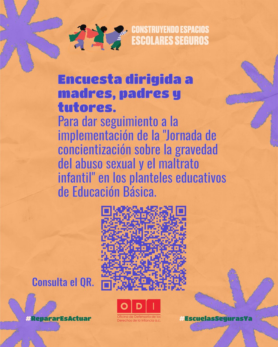 📍Desde la ODI invitamos a madres, padres, personas cuidadoras, a contestar esta encuesta en seguimiento a la Jornada de concientización sobre la gravedad del abus0 s3xual y maltr4t0 infantil.

bit.ly/4paqtuu