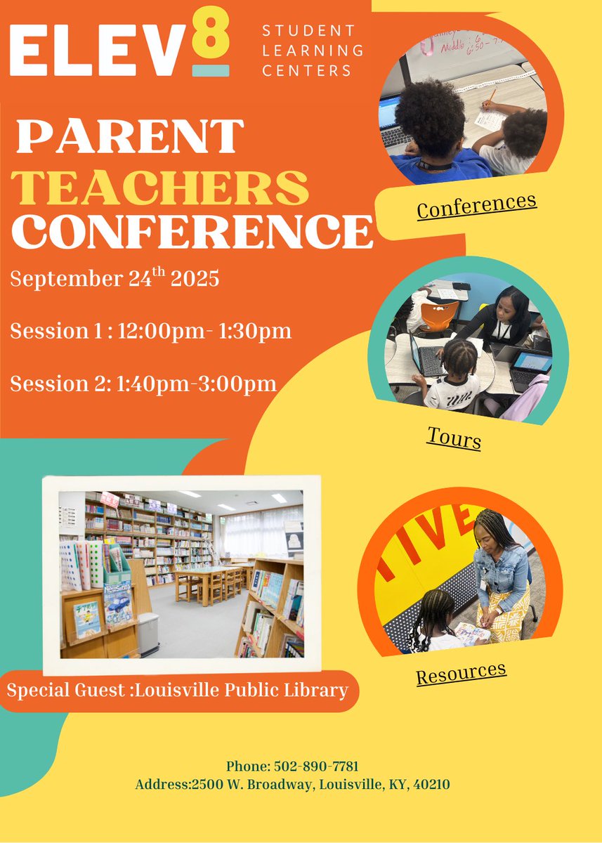 Elev8 Student Learning Center (@jcpselev8) on Twitter photo Elev8 families we are excited to offer two sessions of Parent Teachers Conference🎊🎊Come and tour our facility, access resource’s, and talk with your child’s teacher at Elev8!! We are excited to see all families tomorrow! <a href="/JCPSAsstSuptASP/">Dr. Alicia Averette</a> <a href="/tonkeytarodgers/">Tonkeyta Rodgers</a> Elev8 families we are excited to offer two sessions of Parent Teachers Conference🎊🎊Come and tour our facility, access resource’s, and talk with your child’s teacher at Elev8!! We are excited to see all families tomorrow! <a href="/JCPSAsstSuptASP/">Dr. Alicia Averette</a> <a href="/tonkeytarodgers/">Tonkeyta Rodgers</a>