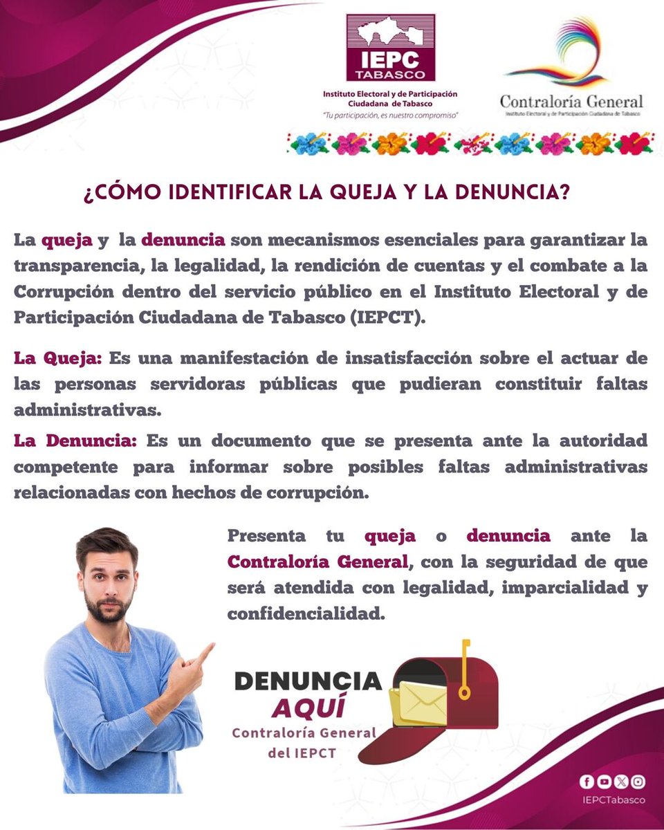 Conoce la diferencia y presenta tu caso ante la Contraloría General del #IEPCTabasco, con la seguridad de que será atendida con legalidad, imparcialidad y confidencialidad.