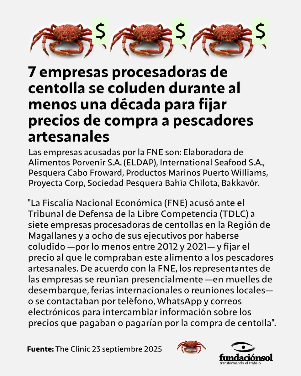 Colusión empresarial] 7 empresas procesadoras de centolla se coluden  durante al menos una década para fijar precios de compra a pescadores  artesanales., image size:960x1200