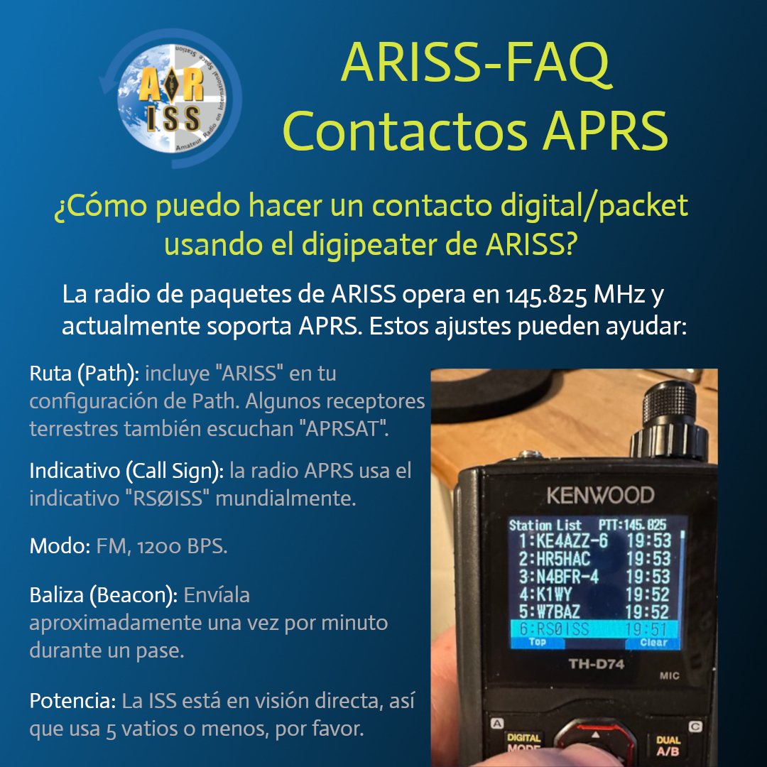 ARISS_EA's tweet image. Si has pensado en enviar paquetes APRS al espacio, tenemos algunos consejos para ti.