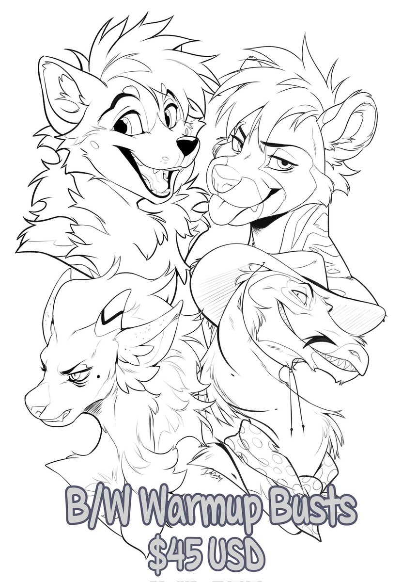 Open for some warmup busts! 

$4️⃣5️⃣ USD each! 

Comment to claim! I’ll DM you a form to fill out! 
Also I shall send a transparent version if you want to color it in! 

#furry #furryart #anthroart