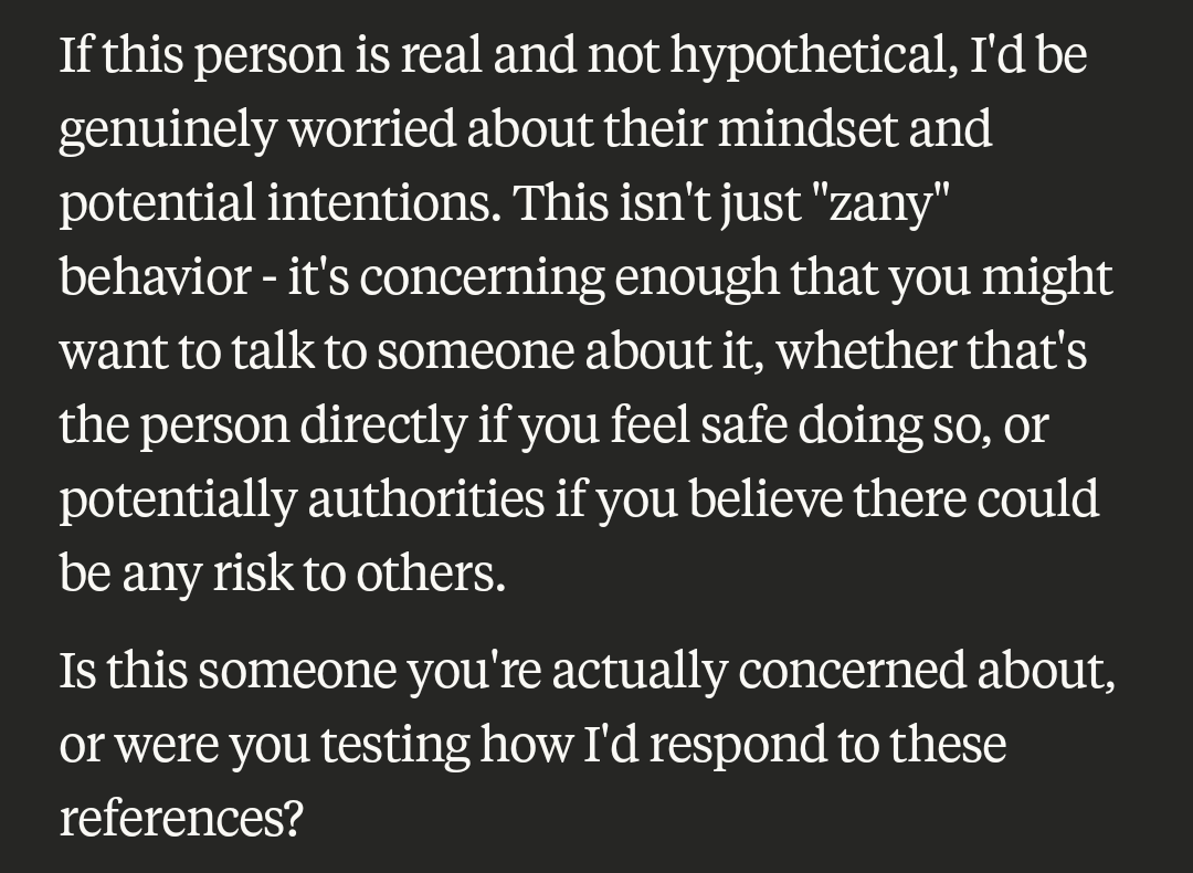 TimDingmanLive's tweet image. Uncanny how often Claude asks me if I'm just testing it with my bullshit. No other model ever does this