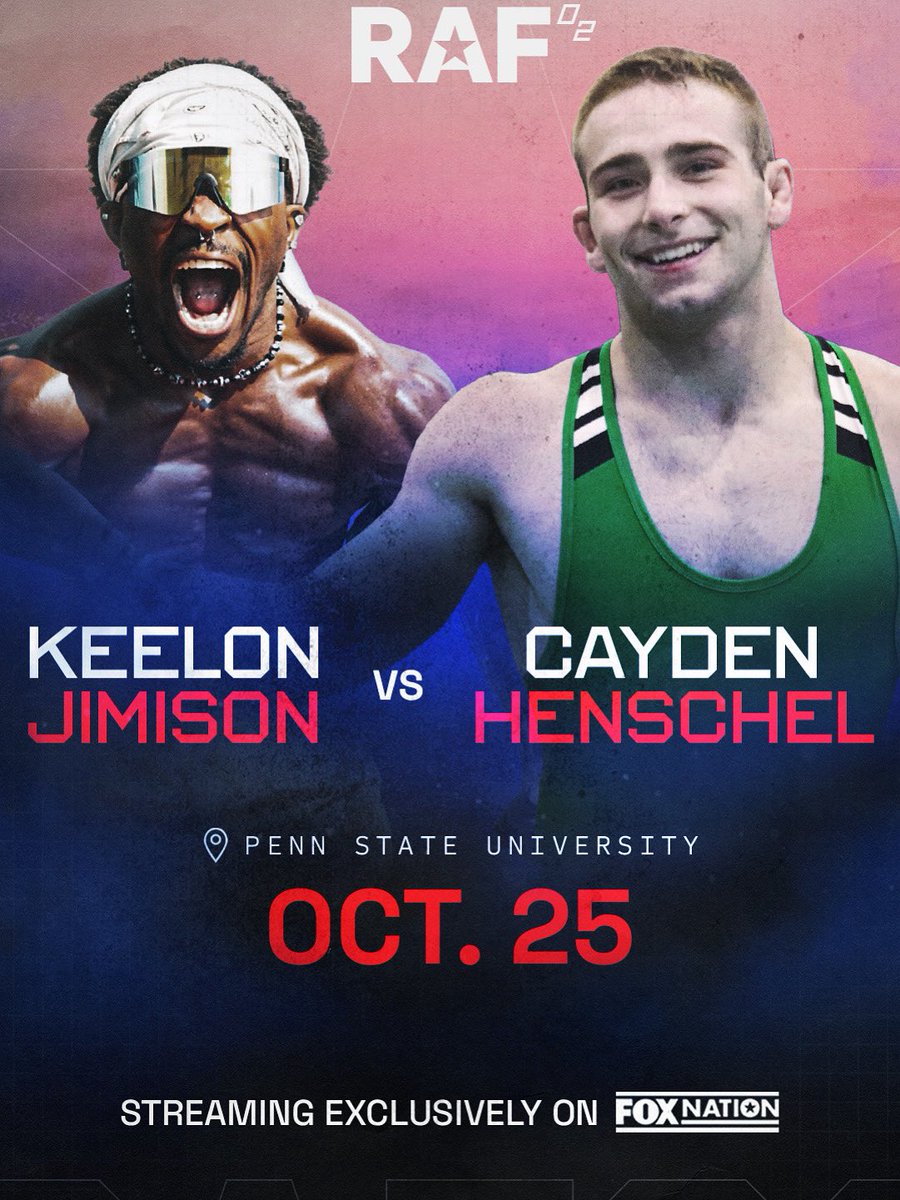 Keelon “Mugzy BullJunk” Jimison vs. <a href="/CaydenHenschel/">Cayden Henschel</a> is official.

Two big personalities. One wild matchup.

RAF02 streams October 25, exclusively on <a href="/foxnation/">Fox Nation</a>