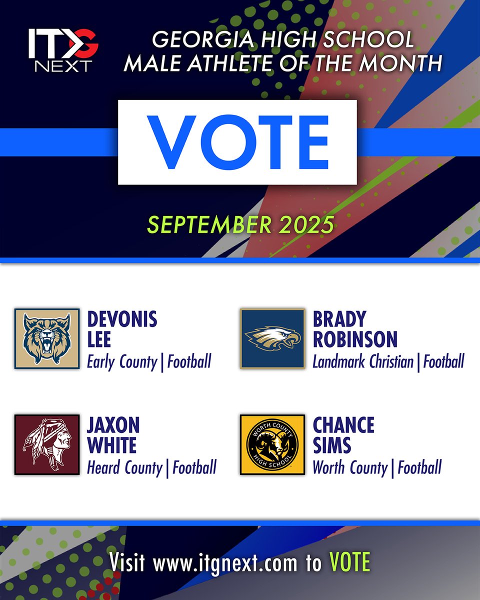 Who will be our September 2025 Georgia High School Male Athlete of the Month?

🗳️ Click or tap here to cast your vote to help decide the winner: itgnext.com/athlete-of-the…

🏈 <a href="/DevonisL1/">Devonis “DJ” Lee</a> <a href="/ECFootballEC/">Early County Football</a> 
🏈 <a href="/jaxonwhite33/">Jaxon White</a> <a href="/HeardCountyHigh/">Heard County High</a> <a href="/hcssbraves/">Heard County Schools</a> <a href="/HeardBraves/">Heard County Braves Football</a> 
🏈 <a href="/BradyRobinson28/">Brady Robinson</a>