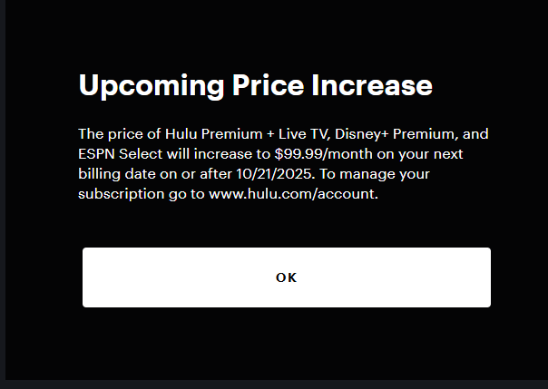 ljayp3's tweet photo. @hulu_support 
clicking "ok" does nothing but bring you back to the same onboarding url https://t.co/k3uA7BULrm