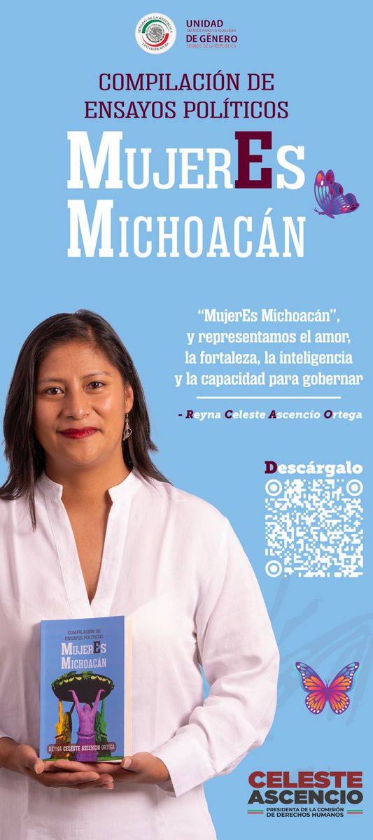 Ya puedes descargar "MujerEs Michoacán", una compilación de ensayos políticos hechos por mujeres brillantes. 💜💪🏽

Consulta el QR y no te pierdas de este gran libro. 📚🦋

#CelesteAscencioSenadoraDelPueblo #MujerEsMichoacán #SenadoraPorMichoacán #HumanistaMichocana