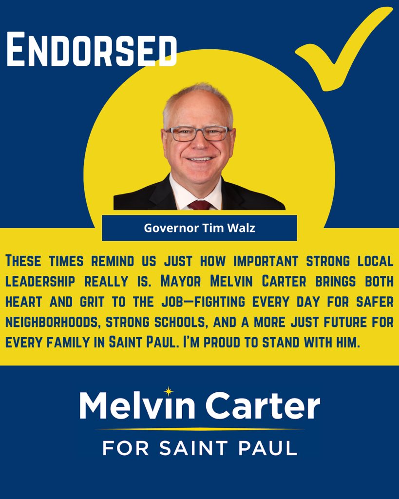 So proud to have earned the support of our amazing <a href="/GovTimWalz/">Governor Tim Walz</a>! I am so excited to work beside you to ensure DFLers win up and down the ballot this November into next year!