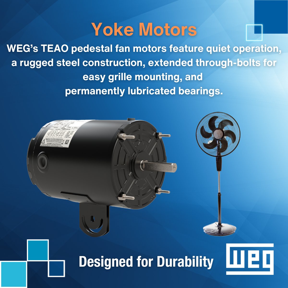 weg_usa's tweet image. Looking for a reliable drop-in replacement for pedestal fans?
This motor runs quiet, installs with ease, and delivers long-lasting performance thanks to its durable build and low-maintenance design.

ow.ly/ZQ6X50W7caj

#WEG #PedestalFanMotor #HVACSolutions #Cooling #Fans