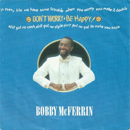 OldSchool80s's tweet photo. Sept 24, 1988: "Don't Worry Be Happy" by Bobby McFerrin hit #1 on the Billboard Hot 100. #80s Held the top spot for 2 weeks. Find out about the song's music video here > https://t.co/WiFt6T3fDE https://t.co/6j5XYorlOX