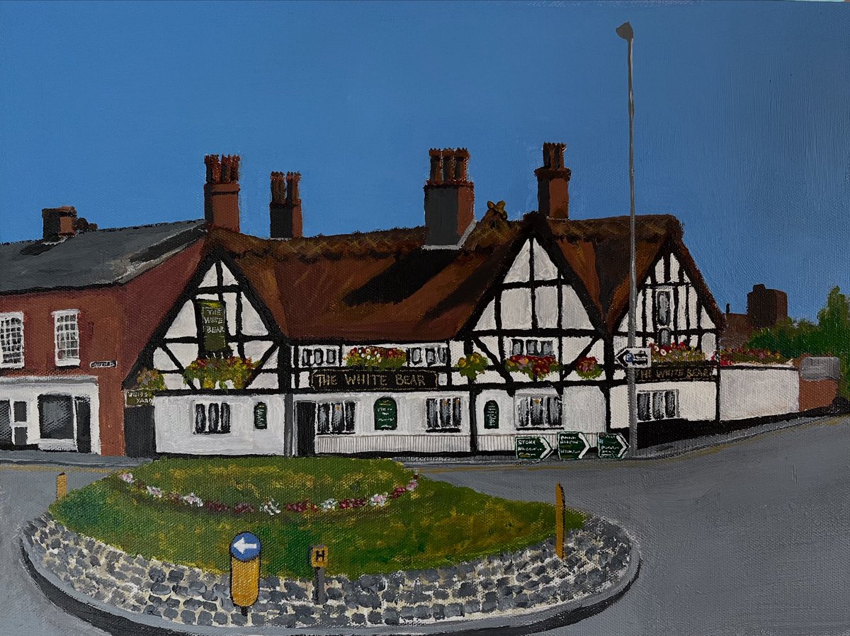 Painting of The White Bear PH in #Knutsford #acrylicpainting #pleinair #UrbanSketching #Art #DiscoverKnutsford #PaintKnutsford #RealAle