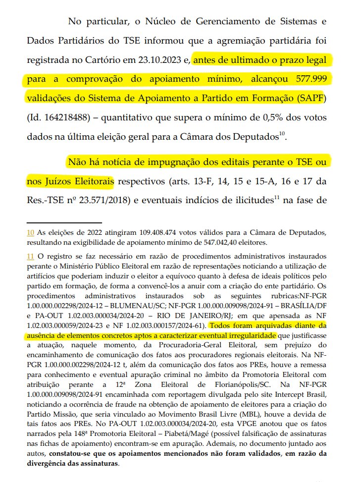 No parecer do Ministério Público Eleitoral, o vice-procurador-geral reconheceu a validação de mais de 577 mil fichas sem irregularidades, provando, assim, que todas as acusações de fraudes que nos foram feitas são falsas.