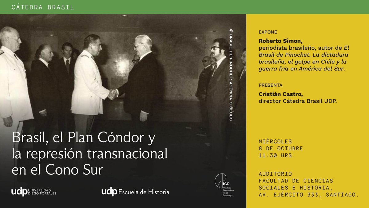 Todxs invitados a una nueva versión de la Cátedra Brasil UDP este 8 de octubre en la <a href="/udp_cl/">UDP</a> En esta oportunidad la conferencia estará a cargo de <a href="/robertosimon/">Roberto Simon</a> y su investigación sobre Brasil y su rol en la represión transnacional  del Plan Cóndor. No se lo pierdan!! <a href="/icsoUDP/">ICSO UDP</a>