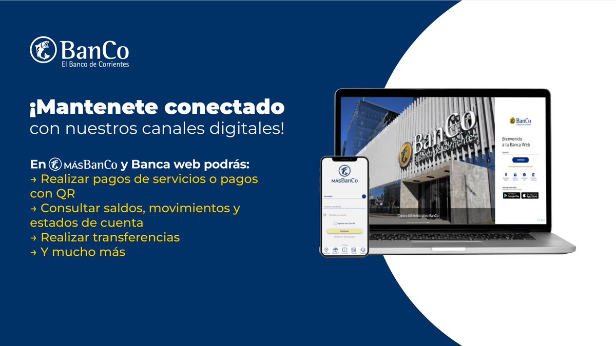 Este miércoles 24/09, podés operar normalmente desde #MásBanCo y Banca Web, y también contar con 👇

✔️ Contact Center de 7 a 18 hs 📞 0800-444-0160
✔️ Centro de Atención en el Shopping Centenario, abierto de 10 a 13 hs y de 17 a 21 hs