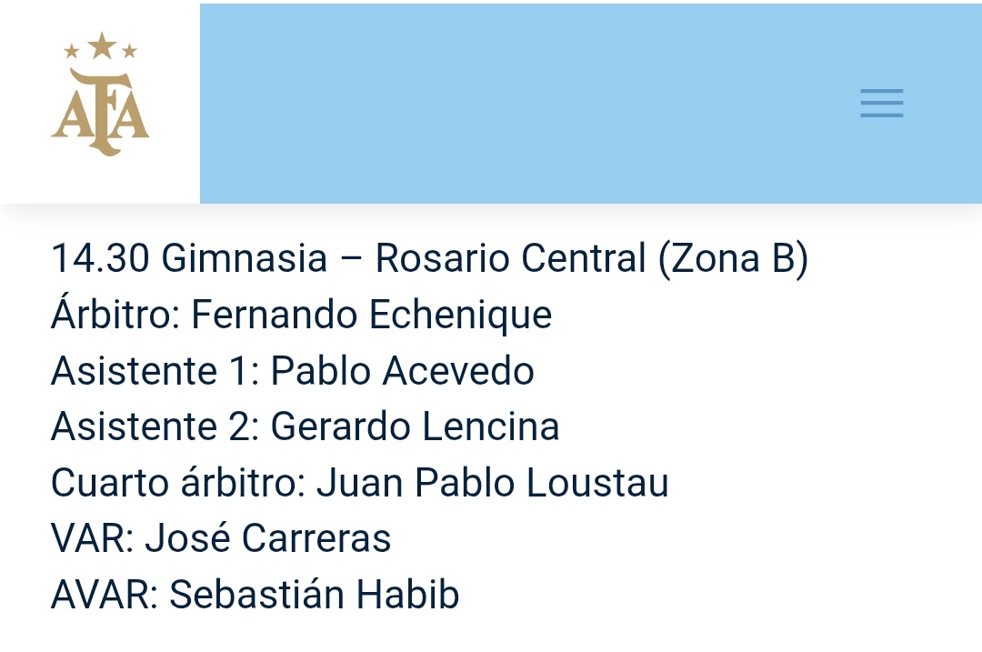 Julián Barbetti (@barbettijulian) on Twitter photo #CGE #GELP Fernando Echenique el árbitro del sábado para Gimnasia - Rosario Central. José Carreras al VAR. #CGE #GELP Fernando Echenique el árbitro del sábado para Gimnasia - Rosario Central. José Carreras al VAR.