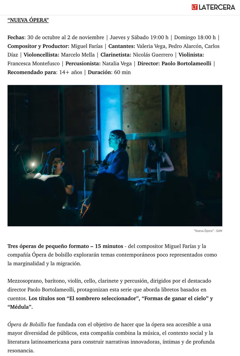 30 de octubre, 1 y 2 de noviembre tocando en <a href="/centroGAM/">Centro GAM</a> 
Óperas de Bolsillo de Miguel Farías con dirección de Paolo Bortolameolli 🎻