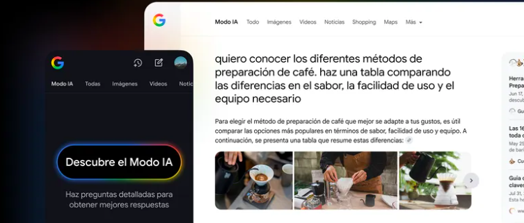 googleespanol's tweet photo. 🚨 ¡A partir de hoy comenzamos a implementar Modo IA en español en el Buscador de Google!

Haz preguntas más complejas y obtén respuestas basadas en IA con enlaces útiles a la web para seguir explorando temas que te interesan. ¡Y profundiza con preguntas de seguimiento!🧠 https://t.co/0ZsE3xoSV2
