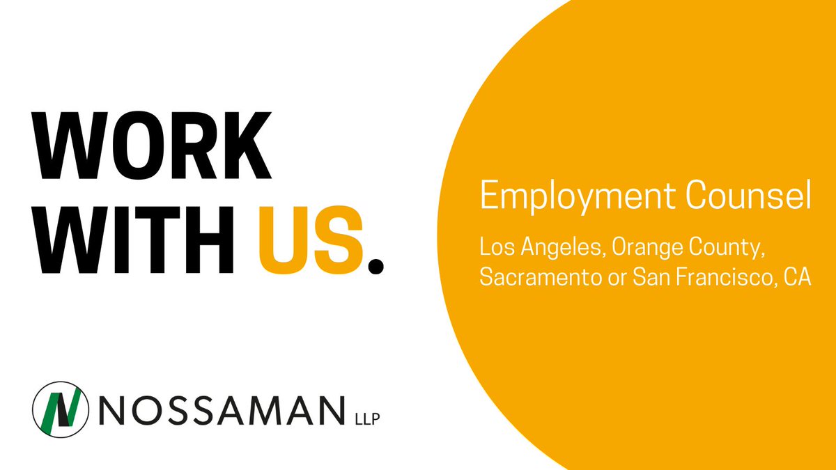 NossamanLaw's tweet image. We have an immediate opening in our Employment Group for a litigation attorney with 8+ years of experience. Visit our website to learn more and apply! noss.law/42EcIKR #WorkWithUs