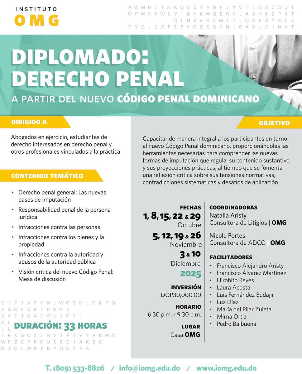 En octubre inicia el Diplomado de Derecho Penal en el Instituto OMG. Un espacio de análisis riguroso sobre el nuevo Código Penal, sus transformaciones y los desafíos que proyecta para la práctica jurídica. ¡Imperdible! <a href="/InstitutoOMG/">Instituto OMG</a>