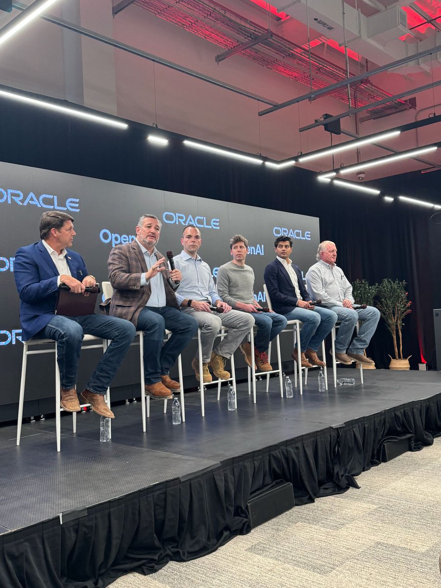 I was thrilled to be at <a href="/Oracle/">Oracle</a>’s facility today in Abilene, Texas, where <a href="/OpenAI/">OpenAI</a> is making history by opening a flagship AI data center. 

Texas is leading the way to make sure the United States beats China in the AI race. 

This is the beginning of a long-term effort to invest