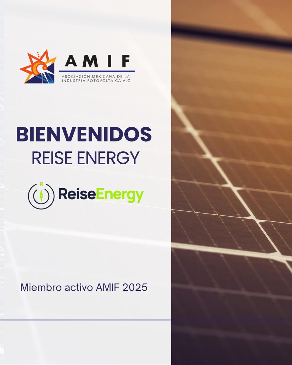 🌞⚡ Damos la bienvenida a Reise Energy como nuevo miembro de la AMIF. 
Su experiencia en soluciones técnicas fortalece nuestra red y aporta valor al crecimiento de la industria solar en México. 🚀✨

👉 amif.org.mx

#AMIF #ReiseEnergy #EnergíaSolar