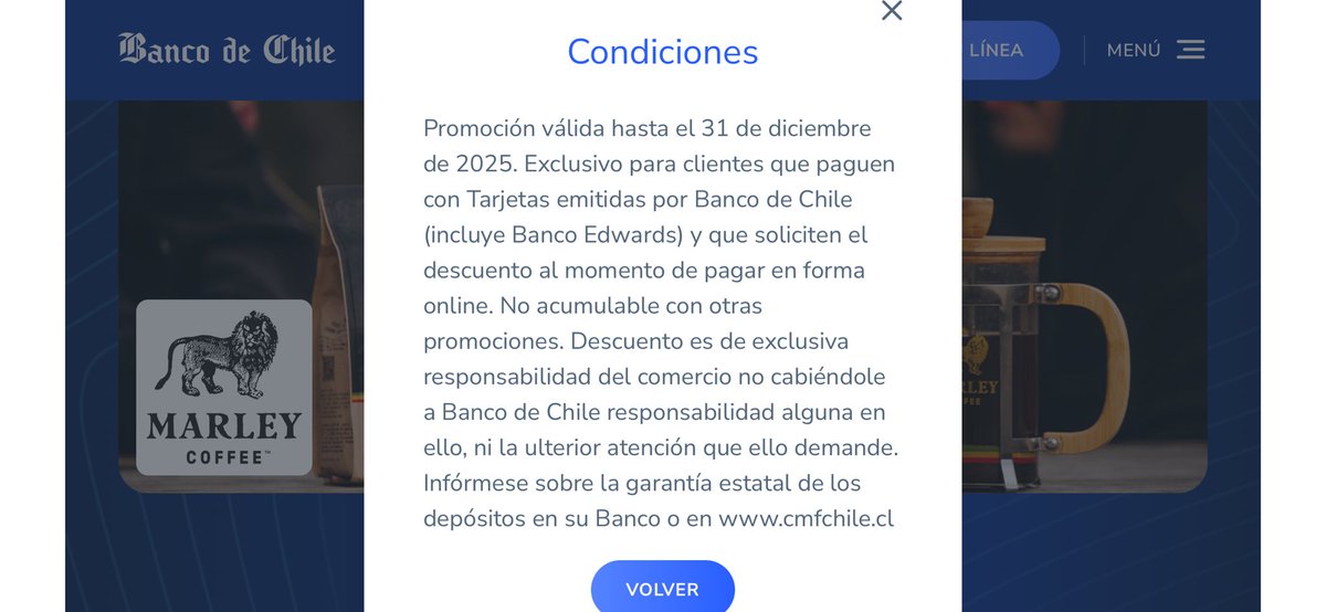 Ronbee17's tweet photo. @AyudaBancoChile Srs, el codigo es falso o no funciona. La pagina desconoce lo que dice la pagina, adicionalmente. No dice en especifico que es solo el miercoles, como informan por interno. @AyudaBancoChile @MarleyCoffeeCL @SERNAC https://t.co/nXenpmKdUm
