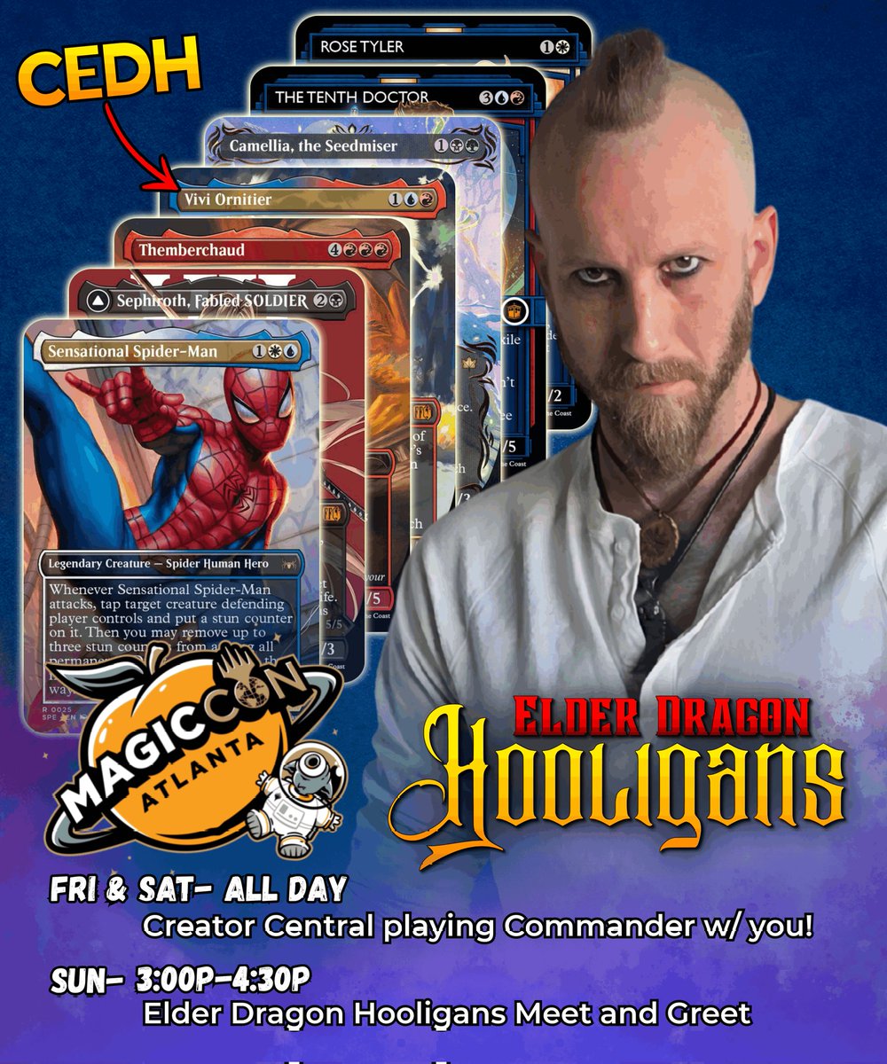 Here is my schedule and what decks I'll have on me this weekend for #MCAtlanta! Can't wait to play games with y'all! If ya see me say hey! I will also have Squirrel Tokens on me to hand out! #mtg #magicthegathering #mtgcommander #mtgedh #edh #elderdragonhooligans #EDHooligans